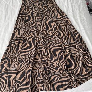 Ganni Black and Tan Animal Print A-Line Skirt